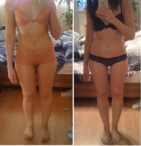 A girl before and after losing weight on a Japanese diet for 14 days